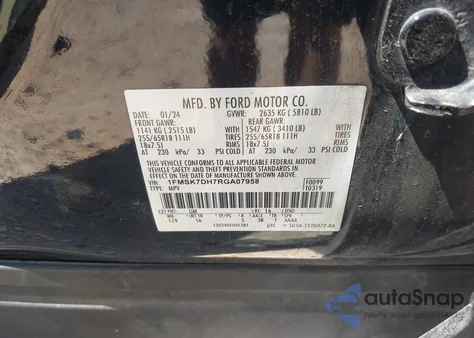 2024 Ford Explorer Xlt z USA, uszkodzony, nr VIN 1FMSK7DH7RGA07958